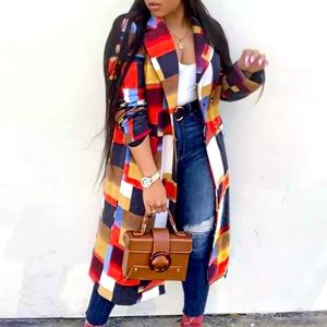 Plaid Wool Blend Trench Coat
